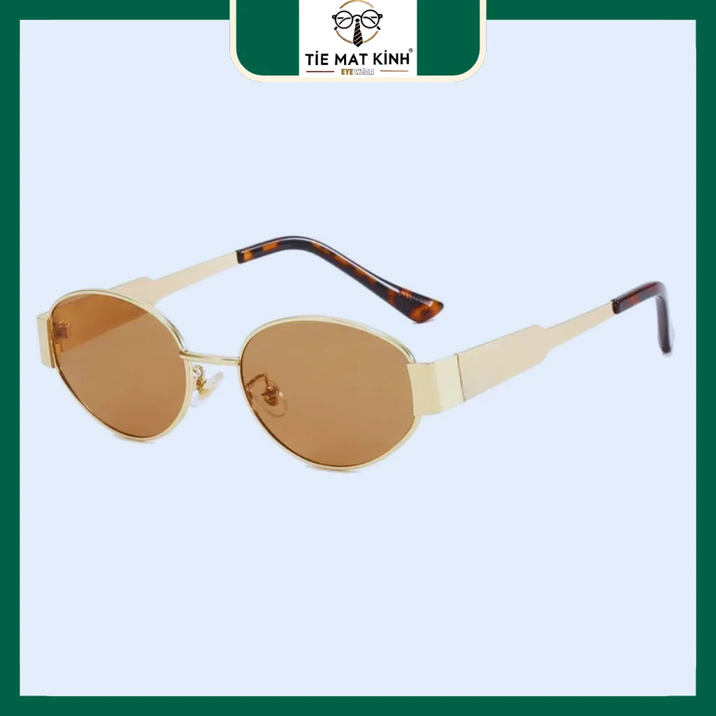 Kính Mát Oval Gọng Kim Loại Vàng | Chống Tia UV | Thời Trang Retro | Unisex Cao Cấp